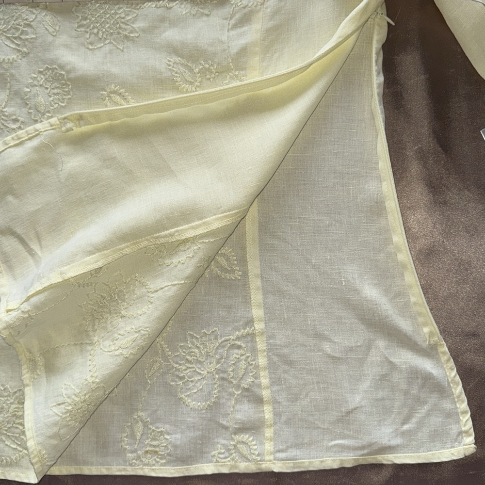 Saint Tropez West Pale Yellow Linen Embroidered Top Side Zip Sz L - Picture 7 of 9